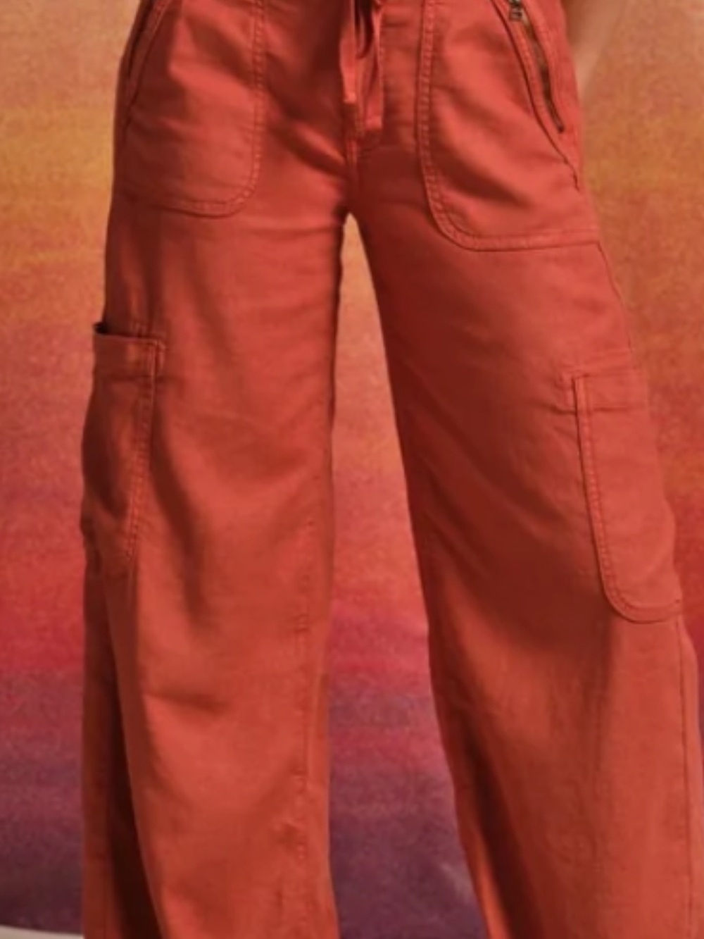 AE Dreamy Drape Wide-Leg Linen Blend Cargo Pants in Terracotta